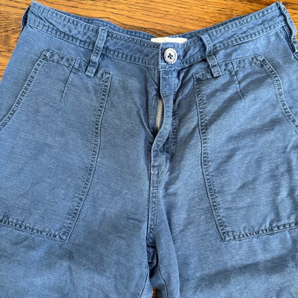Anthropologie Wide Leg Crop Pants Linen Blend Casual Blue Trousers Size 27 GUC - Picture 3 of 7